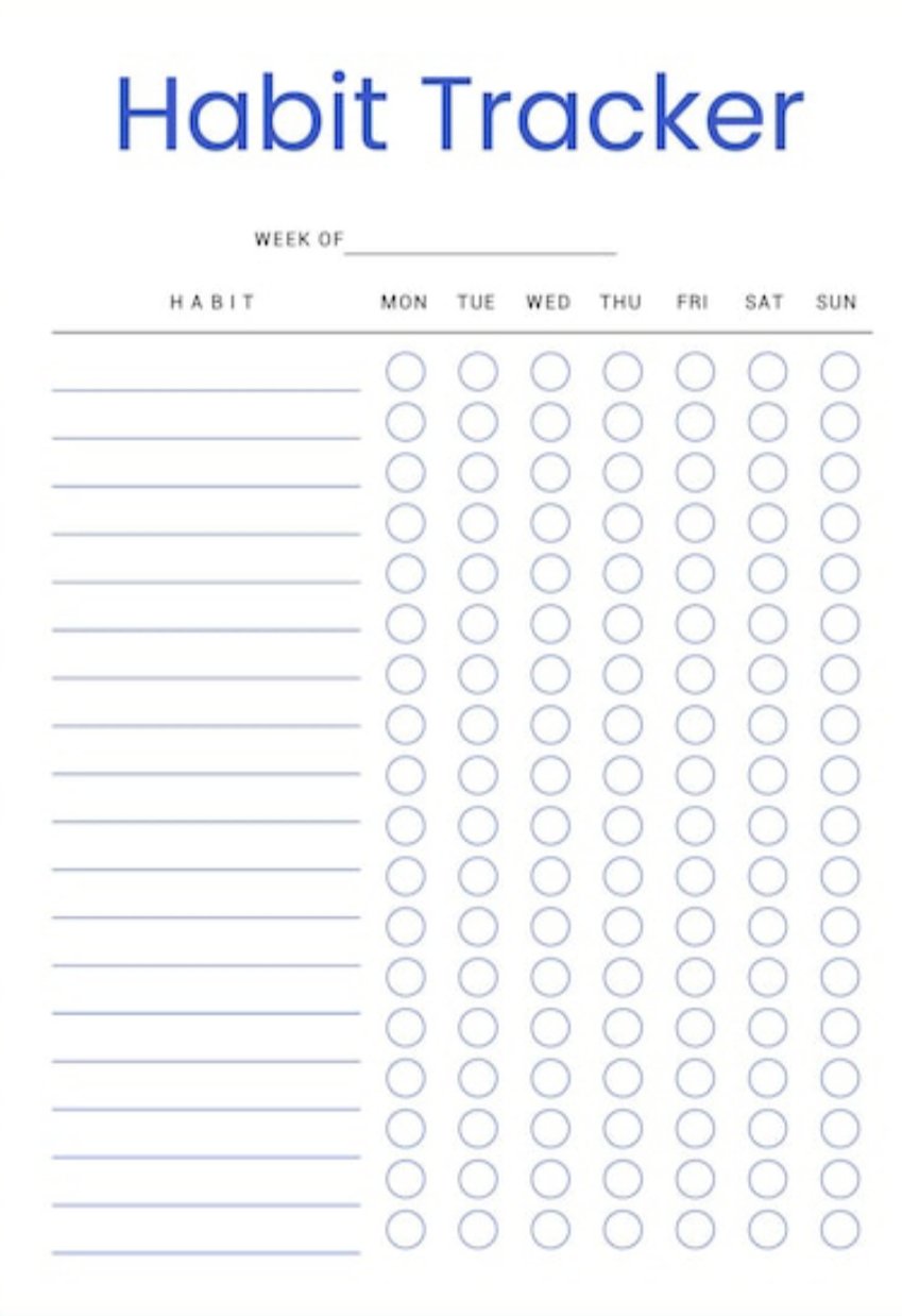 Free habit tracker printable maker by OneTapTool showing a customizable habit tracker with emojis and checked-off habits